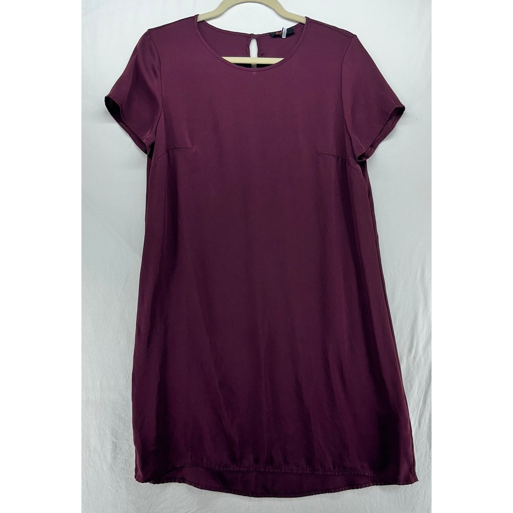 Quince Washable Stretch Silk Tee Dress Wine Burgundy Womens Size M